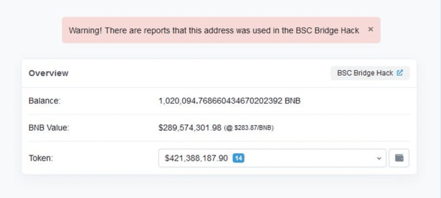 BNB Chain BSC跨链桥遭黑客攻击<strong></p>
<p>币安BNB</strong>,200万枚BNB被盗,币安创始人称目前损失约1亿美元