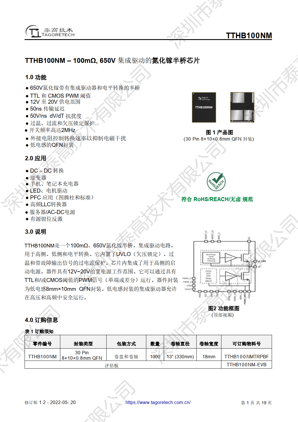 耐压高达650V<strong></p>
<p>泰合币</strong>,Tagore泰高发布TTHB100NM合封氮化镓半桥功率芯片