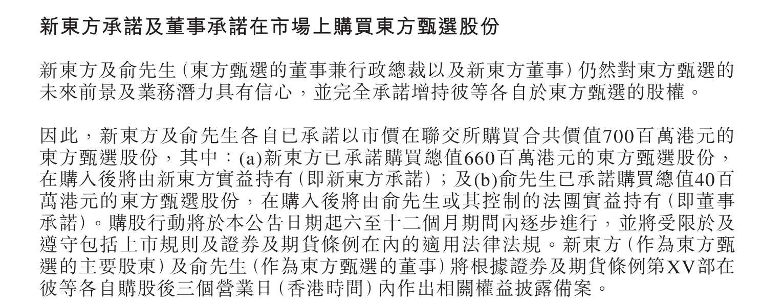 “仍对东方甄选有信心”<strong></p>
<p>洪币购买</strong>!新东方及俞敏洪承诺:以市价购买合计7亿港元东方甄选股份!