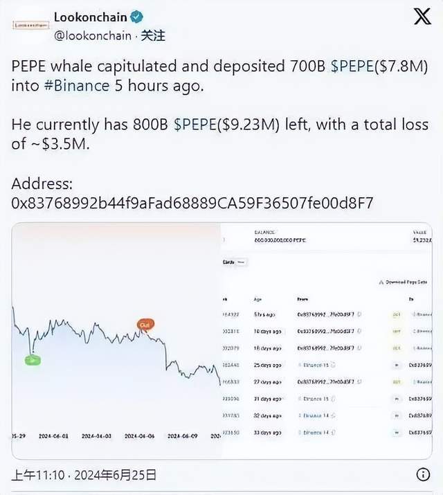 Pepe:鲸鱼向币安发送价值 780 万美元的 PEPE